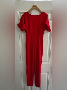Red Women's Jumpsuit - Cuffed Short Sleeve